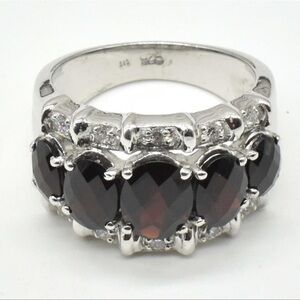 Silver Garnet Cubic Zirconia Ring Size 5
